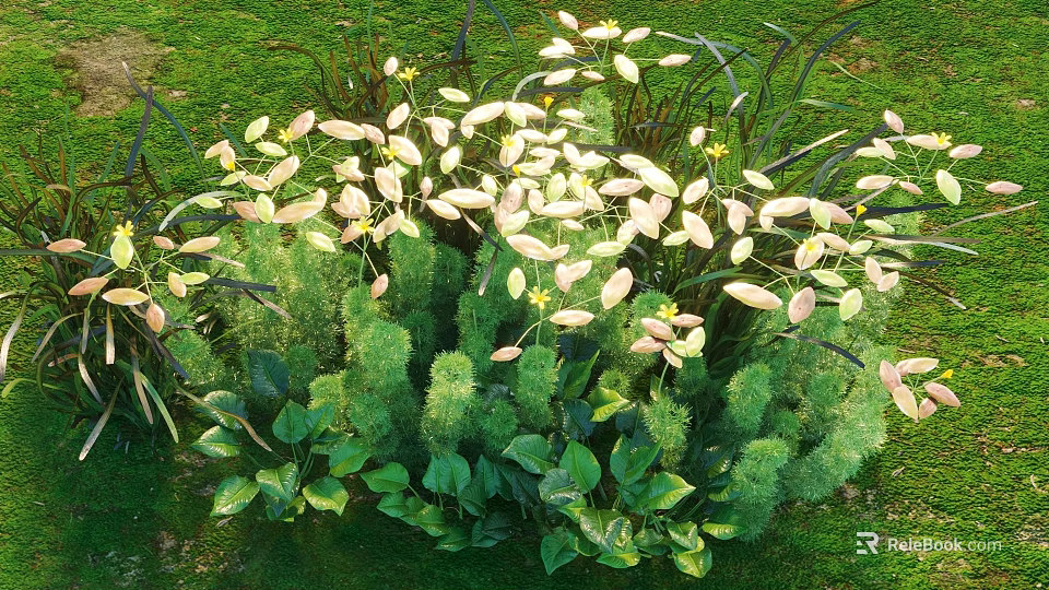 Aquatic Plants Lush Growth With Green White Leaves And Yellow Flowers In Wetland Area 3d model 
