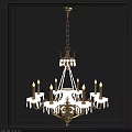 Elegant Gold Chandelier With Crystal Decorations And Candle Shaped Bulbs On Dark Wall Background