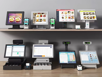 Commercial POS Equipment With Multiple Touch Screen Displays And Cash Registers 3d model