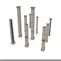 Multiple Classical Style Architectural Columns On White Background With Intricate Details