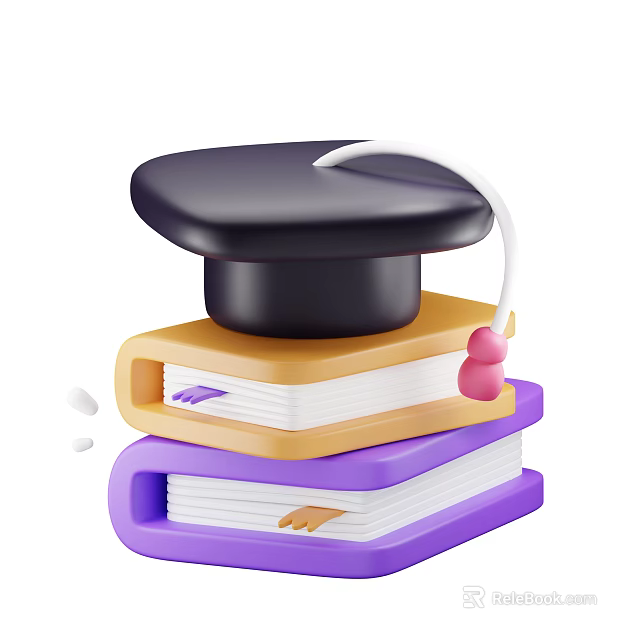 Colorful Stacked Books With Black Hat White Headphones And Pink Earbuds On Top 3d model 