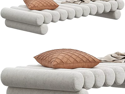 Gray Fabric Sofa Bench With Cylindrical Seats And Brown Decorative Cushion 3d model