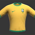 Yellow Brazilian Football Jersey with Green Collar Cuffs and Nike Logo Brazil Badge