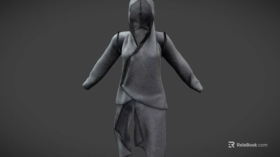 Hooded Gray Casual Outfit With Asymmetric Cut And Loose Fit Design 3d model 