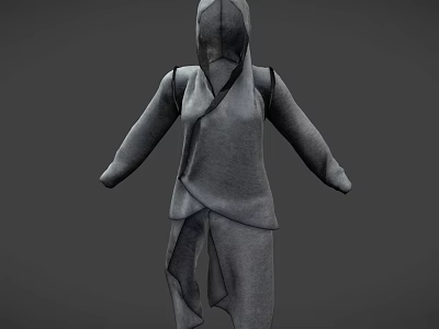 Hooded Gray Casual Outfit With Asymmetric Cut And Loose Fit Design 3d model