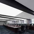 Modern Conference Room Interior Design With Long Table Black Chairs And Blue Screens