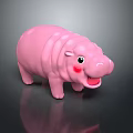 Cute Pink Hippo Plastic Toy With Smiling Face And Shiny Surface On Dark Background