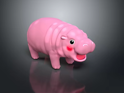 Cute Pink Hippo Plastic Toy With Smiling Face And Shiny Surface On Dark Background 3d model