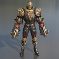 Game Movie Warrior Character In Spiked Gold Black Red Intricate Armor Design
