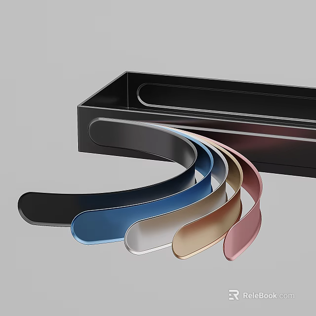 Fashionable Multicolored Curved Hair Headbands With Black Storage Box 3d model 