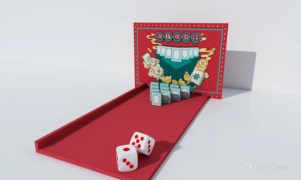 Traditional Mahjong Game Set With Red Tray Dice And Sliding Tiles 3d model 