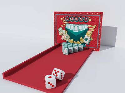 Traditional Mahjong Game Set With Red Tray Dice And Sliding Tiles 3d model