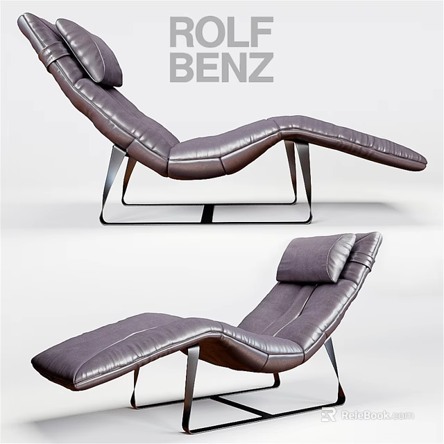 Modern Leather Sofa Stool With Ergonomic Design And Metal Frame Support 3d model 