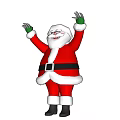 Cheerful Santa Claus Doll With Red Outfit White Trim Black Belt Green Gloves Raised Hands