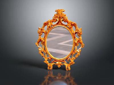 Ornate Oval Mirror with Golden Intricate Carved Frame for Home Decor 3d model