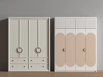 Modern Minimalist Wardrobe Design Featuring Light Gray Beige White Circular Details Oval Panels And Drawers 3d model