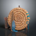 Straw Woven Shield With Hay Bales Blue Cloth And Small Top Statue