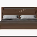 Wooden Double Bed With Stylish Headboard White Pillows And Gray Blanket