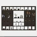 Stylish Decorative Cabinet with Multiple Compartments Displaying Tea Sets Books Vases and Jars
