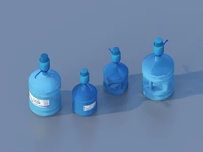 Blue Transparent Water Bottles In Various Sizes For Daily Household Use 3d model