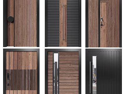 Modern Wooden Swing Doors With Black Frame And Glass Panel Designs 3d model
