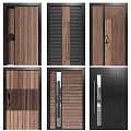 Modern Wooden Swing Doors With Black Frame And Glass Panel Designs