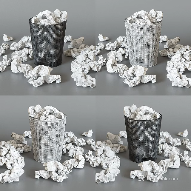 Public Facility Trash Bins Surrounded By Crumpled Papers And Overflowing Waste 3d model 