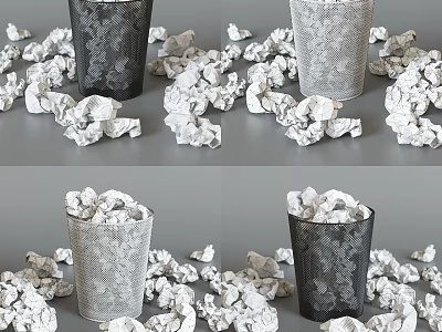 Public Facility Trash Bins Surrounded By Crumpled Papers And Overflowing Waste 3d model