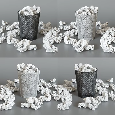 Public Facility Trash Bins Surrounded By Crumpled Papers And Overflowing Waste 3d model