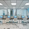 Modern Public Office Space With Open Workstations Computers White Chairs And Bookshelves 3d model