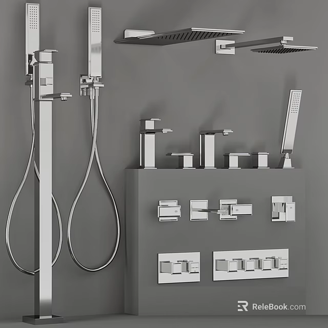 Modern Bathroom Shower System With Handheld Head Rainfall Shower And Control Valves 3d model 