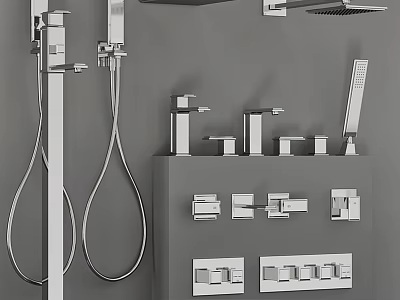 Modern Bathroom Shower System With Handheld Head Rainfall Shower And Control Valves 3d model