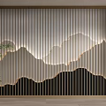 New Chinese background wall landscape grid background wall landscape wall cloud partition 3d model