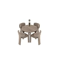 Modern Beige Upholstered Leisure Chairs With Round Wooden Dining Table For Cozy Home Use