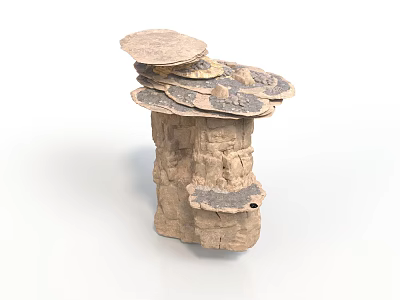 Wood And Stone Decorative Sculpture With Stacked Natural Textured Layers 3d model