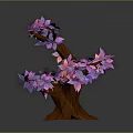Cartoon Scene Featuring Stylized Tree With Purple Pink Leaves And Brown Trunk