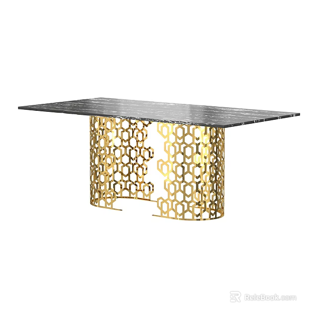 Elegant Coffee Table With Black Marble Top And Gold Intricate Cutout Legs Design 3d model 