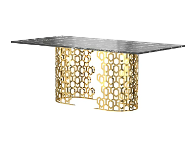 Elegant Coffee Table With Black Marble Top And Gold Intricate Cutout Legs Design 3d model