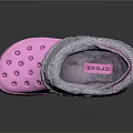 Pink Crocs Slippers With Holes Gray Fuzzy Collar And Soft Interior