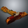 Natural Moss Plant with Yellow Orange Green Hues Growing on Brown Wooden Log Decorative Piece