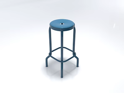 Blue Metal Frame Stool With Round Seat And Simple Modern Design 3d model