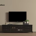 Modern Dark Wood TV Stand with Drawers Glass Doors TV Vase Books and Potted Plant