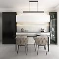 Modern Dining Room Interior With Dining Table Chairs Pendant Light And Black Cabinets