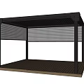 Modern Garden Pavilion With Black Frame Louvered Panels And Wooden Platform