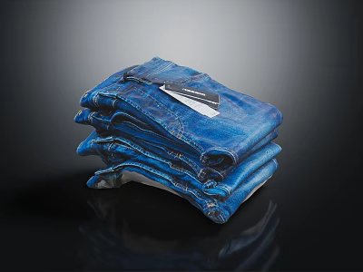 Blue Denim Jeans Stacked Folded With Brand Tag Fashion Apparel Item 3d model