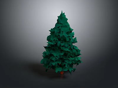 Green Conical Tree with Dense Leaves on Dark Background and Orange Base 3d model
