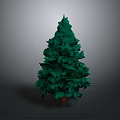 Green Conical Tree with Dense Leaves on Dark Background and Orange Base