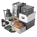 Organized Office Desk Setup With Folders Lamp File Organizer Pens And Notebooks