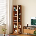 Stylish Wooden Bookshelf with Multiple Shelves Holding Books Photo Frames and Decorative Items