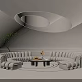 Curved Beige Sofa and Coffee Table Set with Decorative Items in Modern Living Room